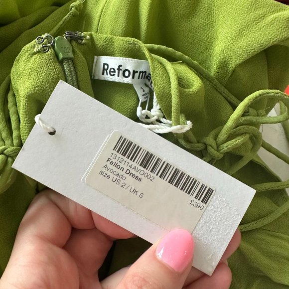 ❌SOLD❌NWT Reformation Fallon Mermaid Tiered Maxi Dress Sz 2 Avocado Ruffle Tie - Picture 4 of 10